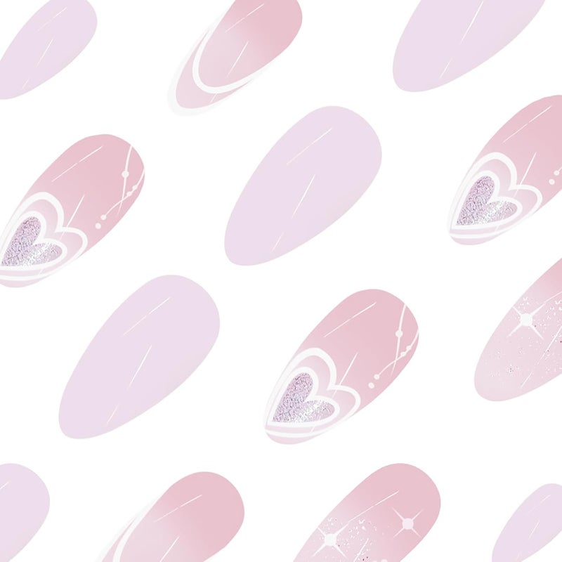 ASABITE 24 Pcs Valentine’s Day Press on Nails Almond False Nails Heart Fake Nails with Glitter Design Pink White Full Cover Artificial Nails French Medium Glue on Nails Reusable Stick on Nails for Women - Image 4